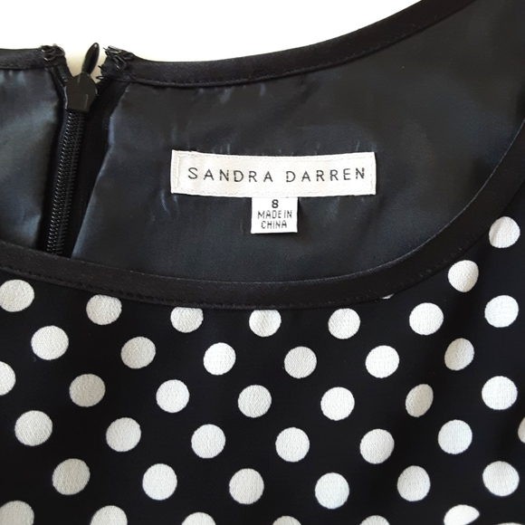 NWOT SANDRA DARREN BLACK WHITE POKE-A-DOT EMPIRE WAIST RUFFLED HEM DRESS SZ 8 - Picture 12 of 12